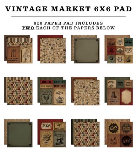 Carta Bella - Designpapier "Vintage Market" Paper Pad 6x6 Inch - 24 Bogen