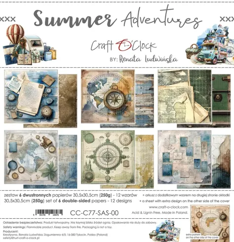 Craft OClock - Designpapier "Summer Adventures" Paper Pack 12x12 Inch - 6 Bogen