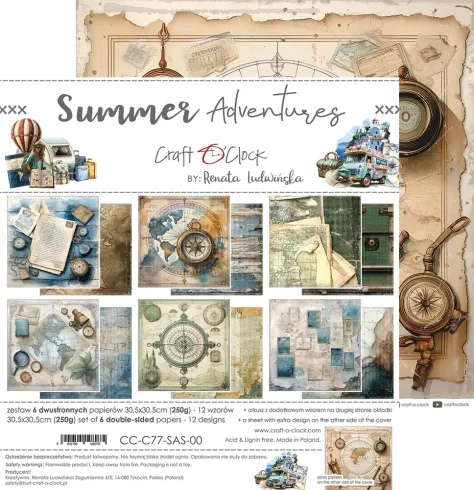 Craft OClock - Designpapier "Summer Adventures" Paper Pack 12x12 Inch - 6 Bogen