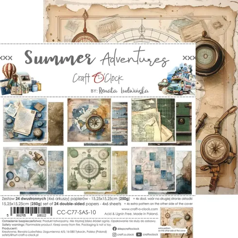 Craft OClock - Designpapier "Summer Adventures" Paper Pack 6x6 Inch - 24 Bogen