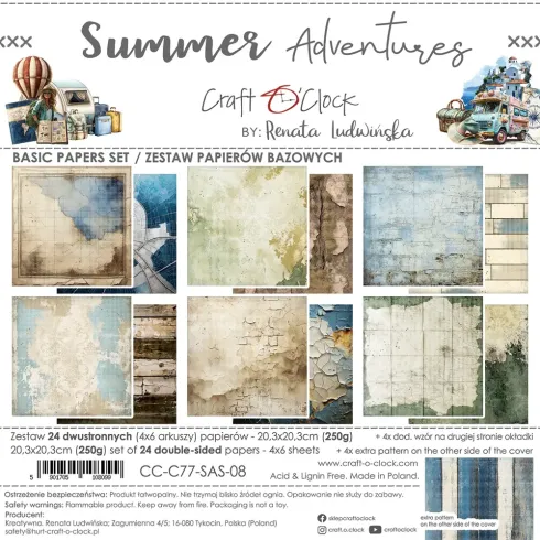 Craft OClock - Designpapier "Summer Adventures" Basic Paper Pack 8x8 Inch - 24 Bogen