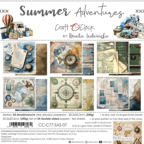 Craft OClock - Designpapier "Summer Adventures" Paper Pack 8x8 Inch - 24 Bogen