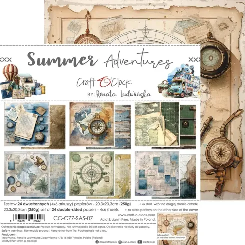 Craft OClock - Designpapier "Summer Adventures" Paper Pack 8x8 Inch - 24 Bogen