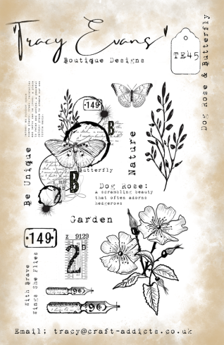 Tracy Evans - Stempelset "Dog Rose & Butterfly" Clear Stamps