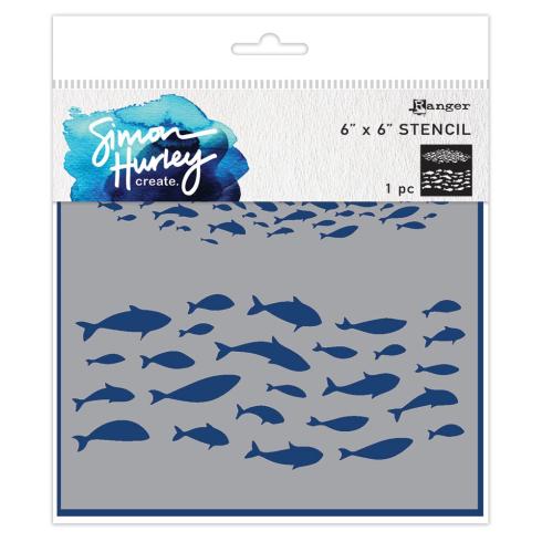 Ranger - Schablone 15,2x15,2cm "Fish Frenzy" Stencil Design by Simon Hurley 