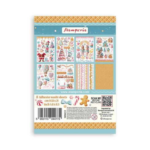 Stamperia - Washi Papier "Candy Christmas" Washi Pad 14,8x21cm - 8 Bogen