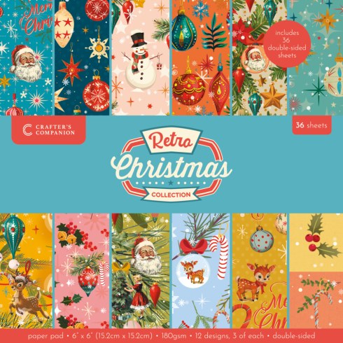 Crafters Companion - Designpapier "Retro Christmas" Paper Pack 6x6 Inch - 36 Bogen