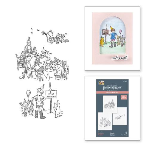 Spellbinders - Buchdrucktechnik "Say Cheese Classic Pooh Birthday Bundle" BetterPress Plate & Dies