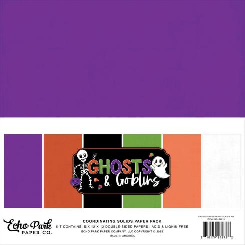Echo Park - Cardstock "Ghosts And Goblins" Coordinating Solids Paper 12x12 Inch - 6 Bogen 