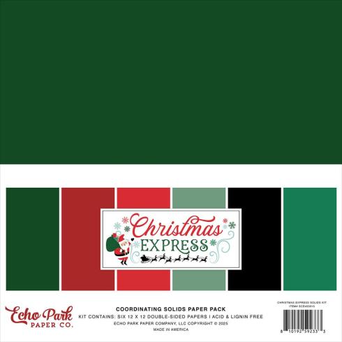 Echo Park - Cardstock "Christmas Express" Coordinating Solids Paper 12x12 Inch - 6 Bogen 