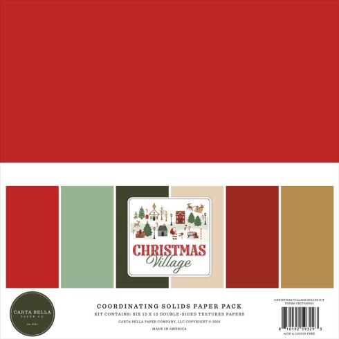 Carta Bella - Cardstock "Christmas Village" Coordinating Solids Paper Pack 12x12 Inch - 6 Bogen