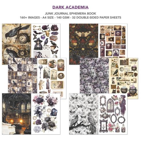 Ciao Bella - Designpapier & Stanzteile "Dark Academia" Junk Journal Ephemera Book A4 - 32 Bogen