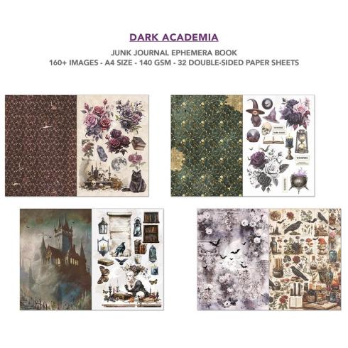 Ciao Bella - Designpapier & Stanzteile "Dark Academia" Junk Journal Ephemera Book A4 - 32 Bogen