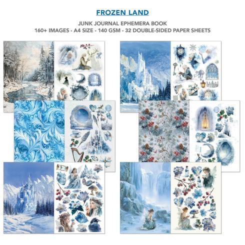 Ciao Bella - Designpapier & Stanzteile "Frozen Land" Junk Journal Ephemera Book A4 - 32 Bogen