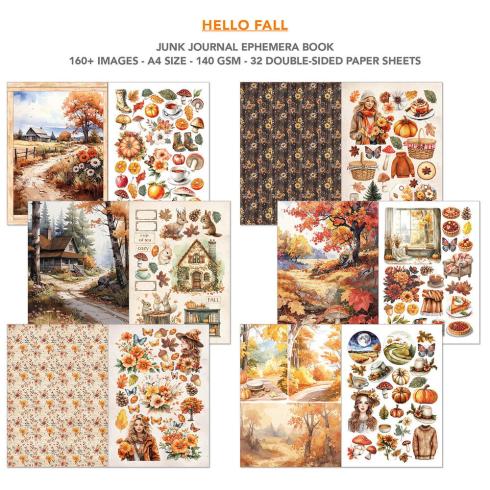 Ciao Bella - Designpapier & Stanzteile "Hello Fall" Junk Journal Ephemera Book A4 - 32 Bogen