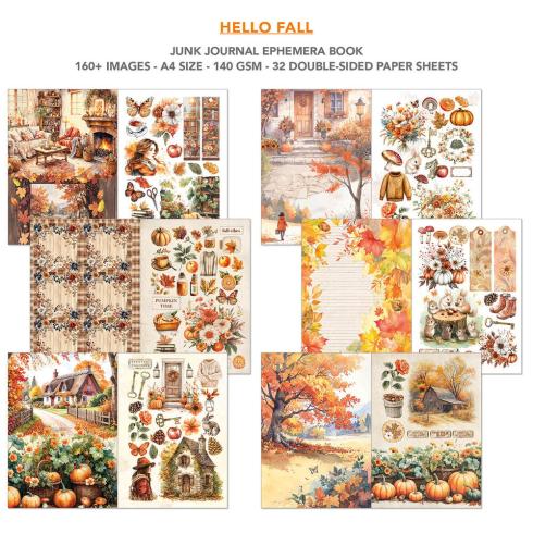 Ciao Bella - Designpapier & Stanzteile "Hello Fall" Junk Journal Ephemera Book A4 - 32 Bogen