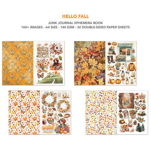 Ciao Bella - Designpapier & Stanzteile "Hello Fall" Junk Journal Ephemera Book A4 - 32 Bogen