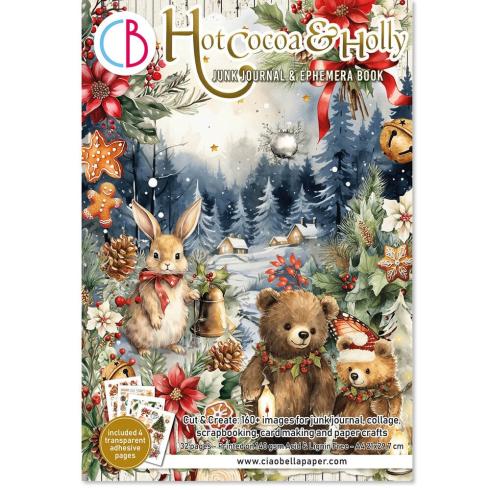 Ciao Bella - Designpapier & Stanzteile "Hot Cocoa & Holly" Junk Journal Ephemera Book A4 - 32 Bogen