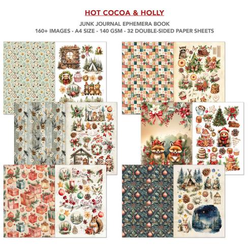 Ciao Bella - Designpapier & Stanzteile "Hot Cocoa & Holly" Junk Journal Ephemera Book A4 - 32 Bogen