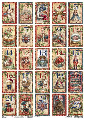 Ciao Bella - Decopatch Papier "Advent Calendar" Rice Paper A3 - 3 Bogen