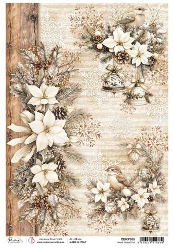 Ciao Bella - Decopatch Papier "White Poinsettia" Rice Paper A4 - 5 Bogen