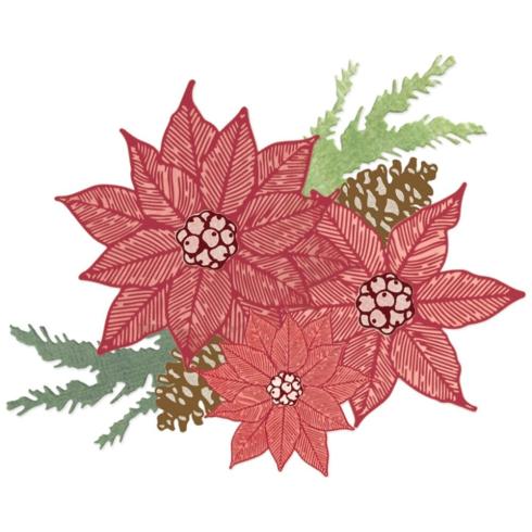 Sizzix - Stanzschablone & Stempelset "Poinsettia Trio" Framelits Craft Dies & Clear Stamps by 49 and Market