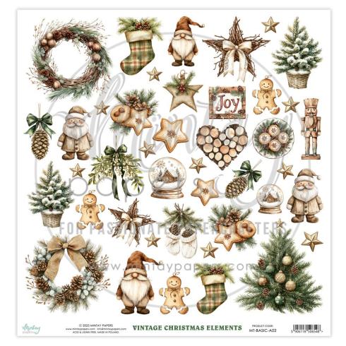Mintay Papers - Papier Elemente "Rustic Christmas" Paper Elements 12x12 Inch