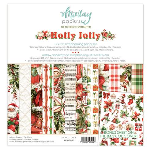 Mintay Papers - Designpapier "Holly Jolly" Scrapbooking Paper Pad 12x12 Inch - 12 Bogen