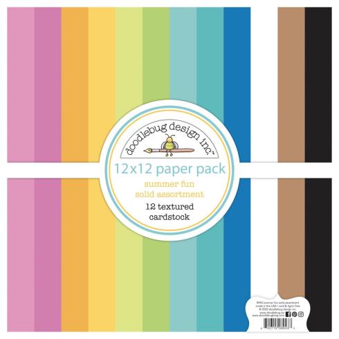 Doodlebug Design - Textured Cardstock "Summer Fun" Solid Paper Pack 12x12 Inch - 12 Bogen