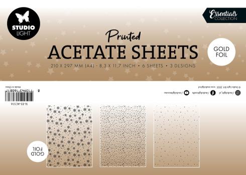 Studio Light - Pergamentpapier "Snowflakes Gold" Vellum A4 - 6 Bogen
