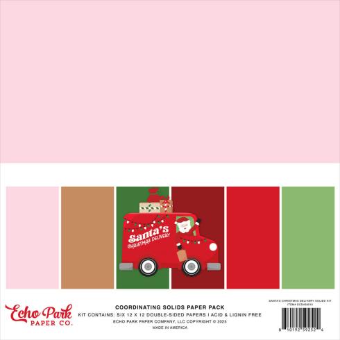 Echo Park - Cardstock "Santa's Christmas Delivery" Coordinating Solids Paper 12x12 Inch - 6 Bogen 