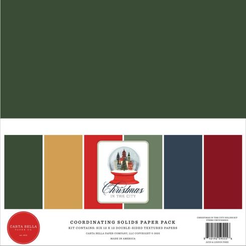 Carta Bella - Cardstock "Christmas In The City" Coordinating Solids Paper Pack 12x12 Inch - 6 Bogen