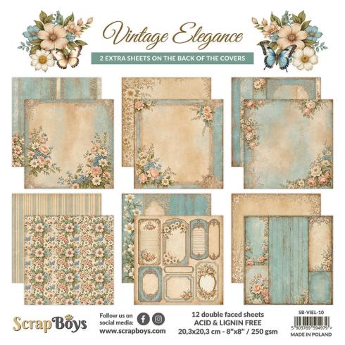 ScrapBoys - Designpapier "Vintage Elegance" Paper Pack 8x8 Inch - 12 Bogen