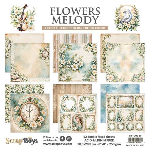 ScrapBoys - Designpapier "Flowers Melody" Paper Pack 8x8 Inch - 12 Bogen