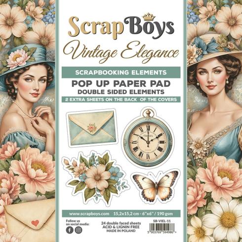 ScrapBoys - Stanzteile "Vintage Elegance" Pop Up Paper Pack 6x6 Inch - 24 Bogen