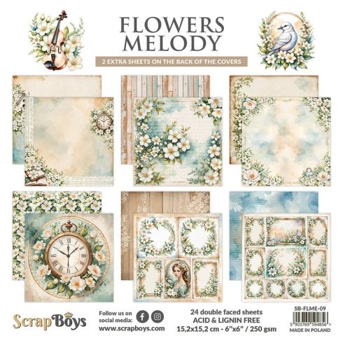 ScrapBoys - Designpapier "Flowers Melody" Paper Pack 6x6 Inch - 24 Bogen