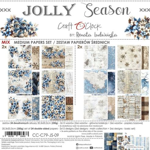 Craft OClock - Designpapier "Jolly Season" Medium Paper Pack 8x8 Inch - 24 Bogen