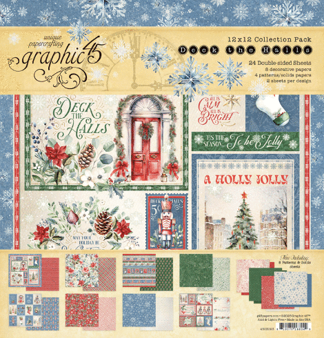 Graphic 45 - Designpapier "Deck the Halls" Collection Pack 12x12 Inch - 24 Bogen