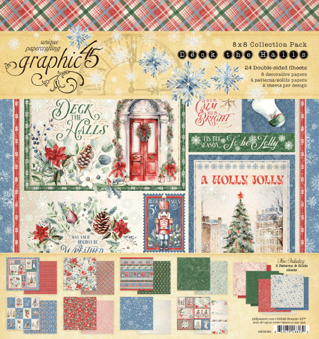 Graphic 45 - Designpapier "Deck the Halls" Collection Pack 8x8 Inch - 24 Bogen