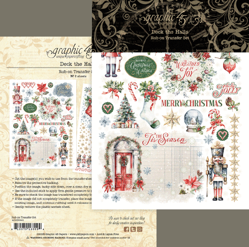 Graphic 45 - Transfer Aufkleber "Deck the Halls" Rub-On