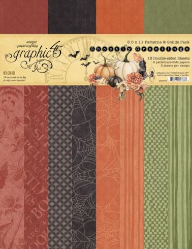 Graphic 45 - Designpapier "Ghostly Greetings" Patterns & Solid Pad 8,5x11 Inch - 16 Bogen