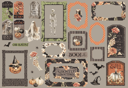 Graphic 45 - Stanzteile "Ghostly Greetings" Chipboard Tags & Frames