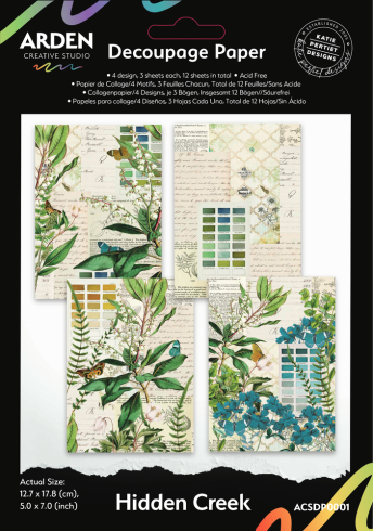 Arden Creative Studio - Decopatch Papier "Hidden Creek" Decoupage Paper 5x7 Inch - 12 Bogen
