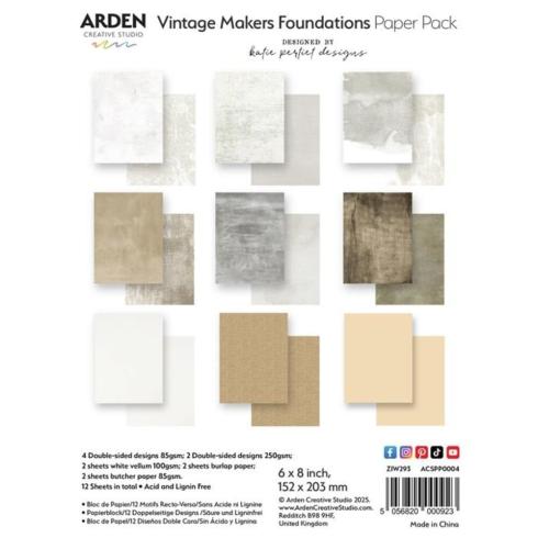 Arden Creative Studio - Designpapier "Foundations" Paper Pack 6x8 Inch - 12 Bogen