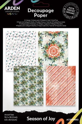 Arden Creative Studio - Decopatch Papier "Season of Joy" Decoupage Paper 5x7 Inch - 12 Bogen