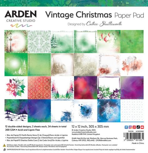 Arden Creative Studio - Designpapier "Vintage Christmas" Paper Pack 12x12 Inch - 12 Bogen