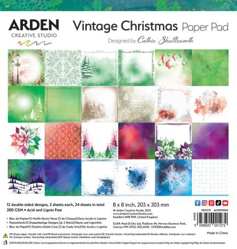 Arden Creative Studio - Designpapier "Vintage Christmas" Paper Pack 8x8 Inch - 12 Bogen