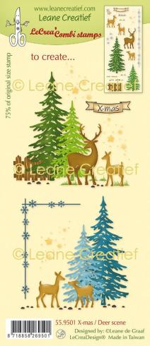 Leane Creatief - Stempelset "X-Mas Deer Scene" LeCrea Combi Clear Stamps