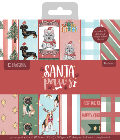 Crafters Companion - Designpapier "Santa Paws" Paper Pack 6x6 Inch - 36 Bogen