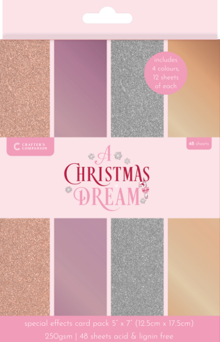 Crafters Companion - Spiegelkarton & Glitzerpapier "A Christmas Dream" Special Effekts Card Pack 5x7 Inch - 48 Bogen